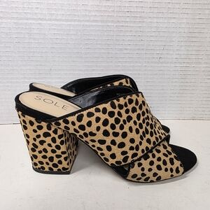 Sole Society Luella Cheetah Animal Print Mules Calf Hair Open Toe Sz 5M